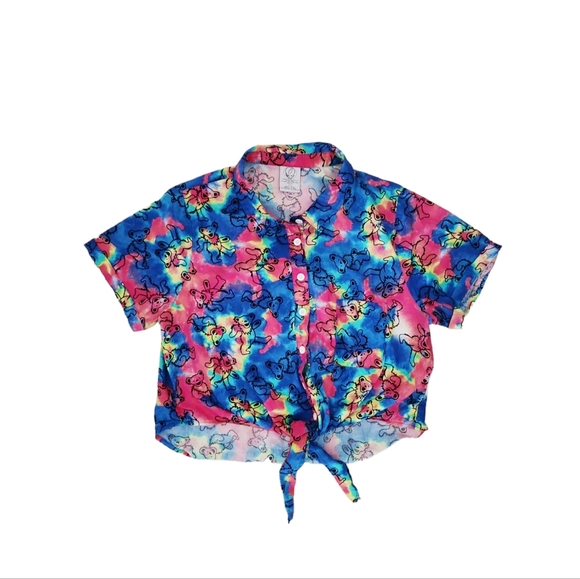 GRATEFUL DEAD Tie Dye Button Down Crop Tie Knot Front - Picture 3 of 9